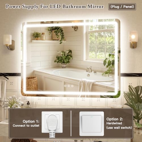 40"x30" LED Bathroom Mirror Anti-Fog Dimmable Wall Mount Vanity Touch - Image 6