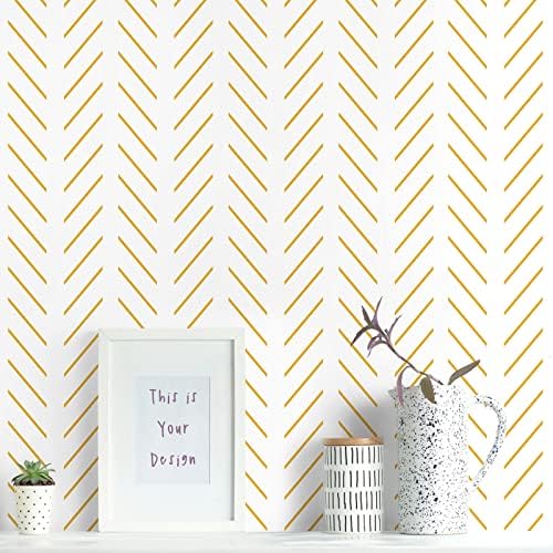 Erfoni Yellow White Peel and Stick Wallpaper Modern Herringbone Wallpaper by Erfoni