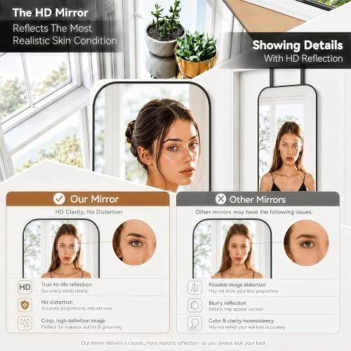 57x16" Full Length Mirror Floor Stand, Over the Door, Wall Mounted Black - Image 5