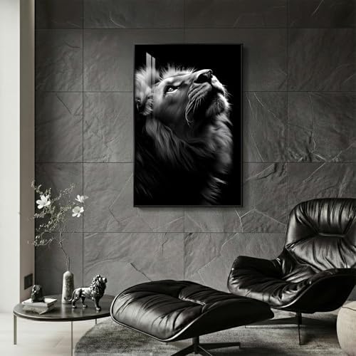 Framed Modern Black and Gray Lion Animal Wall Art, 1 Piece 24x36 In - Image 4