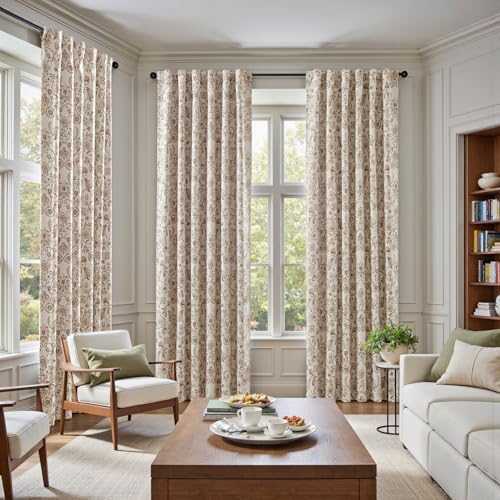 jinchan Taupe Floral Blackout Curtains 84 Inch Farmhouse Back Tab 2 Panels - Image 5