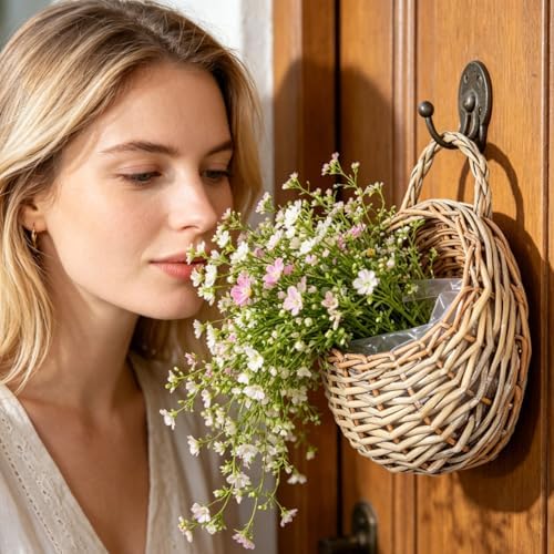 DOITOOL 2 Pcs Rattan Wall Baskets, 18 cm Woven Hanging Planters - Image 6