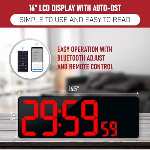 TXL 17.2'' Bluetooth Large LED Digital Wall Clock, Large Display Date and - Image 3