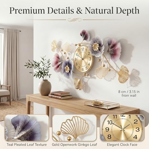 33" 3D Ginkgo Leaf Metal Wall Clock - Image 3
