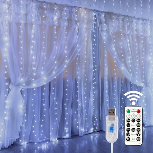 HOME LIGHTING Window Curtain String Lights, 300 LED 8 Lighting Modes Fairy by LJLNION