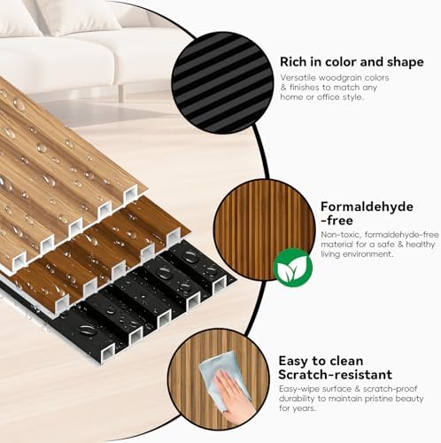 RITOLLO WPC Slat Wall Panels, 90.5 x 7.9 x 0.8Inches 10Pack 3D Accent Wall - Image 4