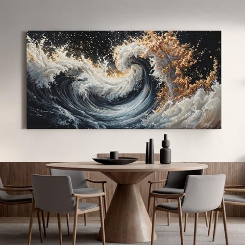 YISXINOAG Blue Gold Ocean Wall Art Coastal Abstract Painting Canvas 29"X58" - Image 4