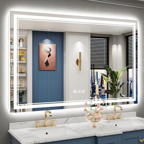 60x40 LED Bathroom Mirror, Backlit & Front Lit Lighted Mirror by Awandee