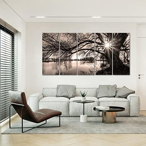 sechars Extra Large 5 Piece Wall Art Old Tree by Lake Picture Canvas Prints - Image 2