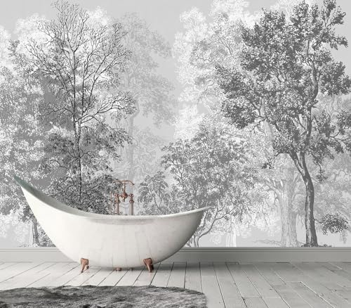 Vintage Monochrome Tree Forest Sketch Wallpaper - Image 4