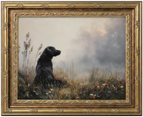 InSimSea Gold Framed Dog Wall Art, Vintage Black Labrador Landscape Picture by InSimSeaArt