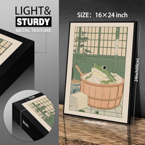Japanese Frog in a Bathtub Wall Art Sage Green Relaxing Bathroom Posters 16X24 - Image 2