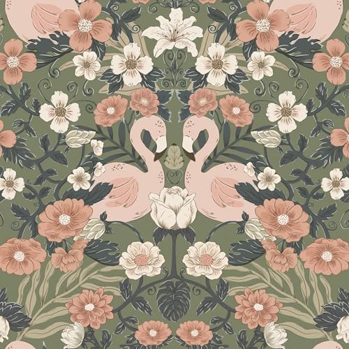Heroad Vintage Peel and Stick Wallpaper 17.3''X 385'' Floral Flamingo Contact by HeroadBrand