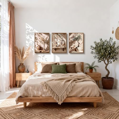 3pcs Wabi Sabi Boho Olive Tree Pampas Grass Framed Canvas Wall Art - Image 4