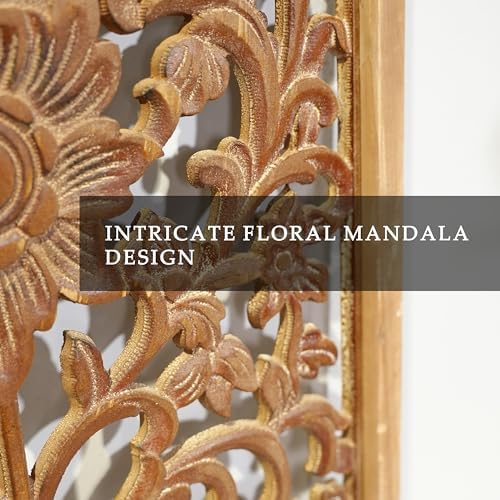 WREVERW Rustic Boho Arched Wood Wall Art, Hand-Carved Floral Panel - Image 3