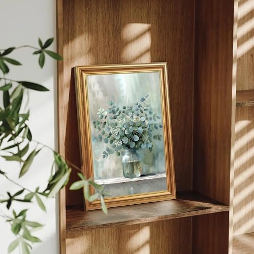 EJPFOGV White Flowers Eucalyptus Still Life Framed Canvas Wall Art 12x16 in - Image 5