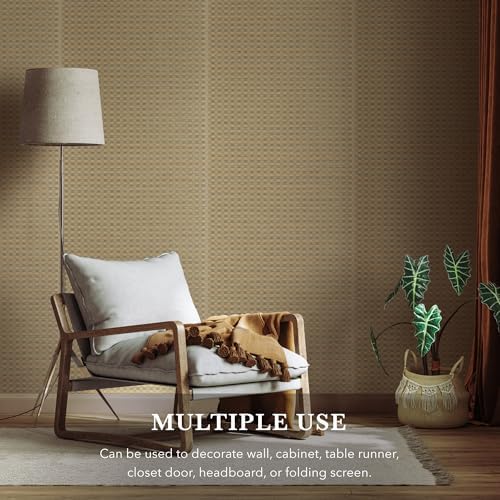 GoDear Design Plaid Grasscloth Wallpaper Cabinet Covers, Caramel Check - Image 3