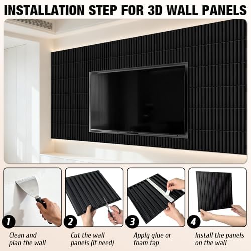 Qidejoy 33Pcs Black 3D Wall Panels 12X12in, Interior Accent Wall Decor - Image 6