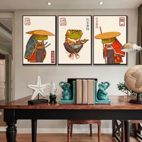 Japanese Frog Wall Art Set of 3, Samurai Canvas Prints, 12x16 in - Image 6