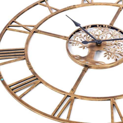 60in Large Silent Wall Clock, Easy Assembly Roman Numeral Bronze - Image 4