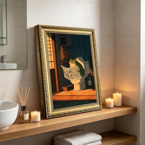 Funny Frog Bathroom Wall Art Cute Japanese Frog on Toilet Reading Newspaper - Image 2