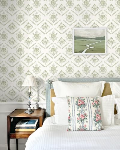 Heroad Peel and Stick Wallpaper Boho Floral Wallpaper Vintage Green Contact - Image 2