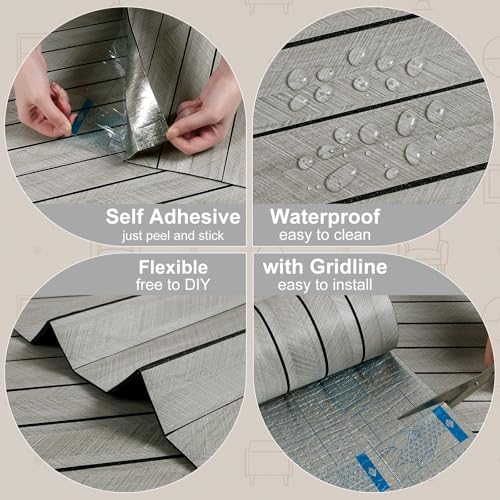 Light Grey 3D Wood Wall Panels Peel and Stick Herringbone - Image 2