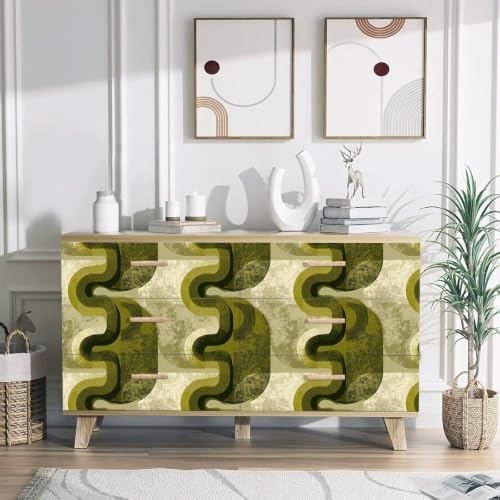 Olive Green Abstract Peel and Stick Wallpaper, Mid Century Modern Geometric - Image 4