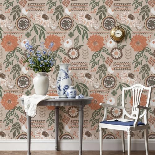 Simon&Siff Boho Sun Floral Retro Peel and Stick Wallpaper 17.3" x 1200" - Image 3
