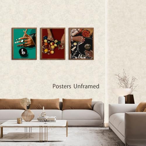 XIANGRUI Billiards Wall Art Set of 3, Pool Prints 16x12In Green Black - Image 5