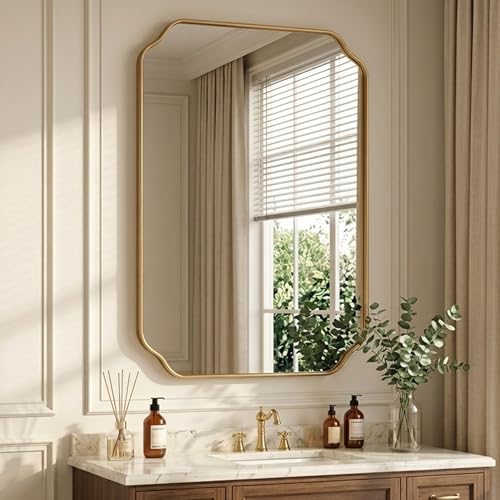 36"x24" Gold Wall Bathroom Mirror, Scalloped Edge Vanity Mirror by VIWILII