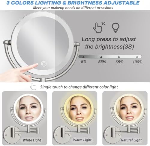 Brass Makeup Mirror with Lights Wall Mounted 10X Magnification - Image 3