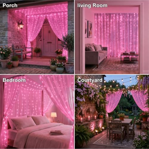 HXWEIYE 300LED Fairy Curtain Lights, 9.8x9.8Ft USB, 8 Modes & Timer - Image 6