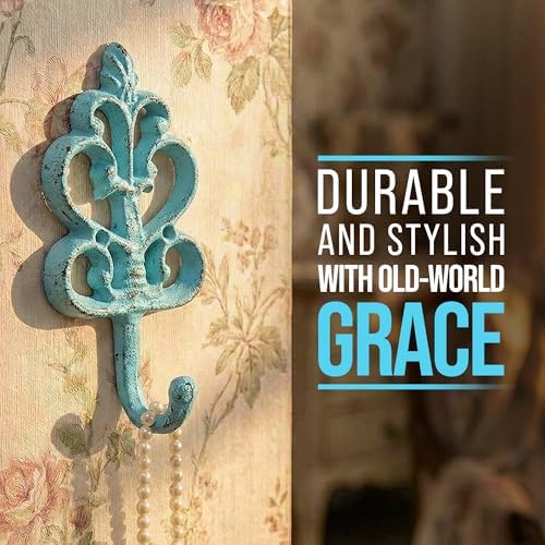 Comfify Blue Cast Iron Wall Hooks Set of 3 – Farmhouse Entryway Coat Hooks - Image 7