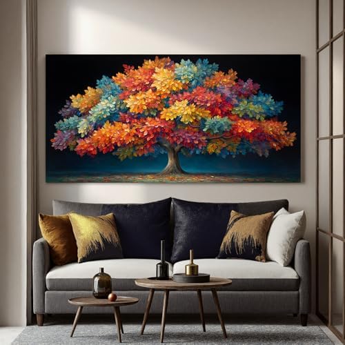 YISXINOAG Colorful Tree of Life Wall Art Modern Landscape Painting 29"X58" - Image 2
