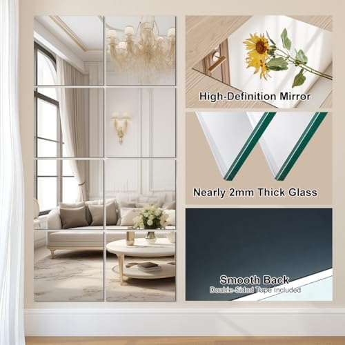 Vlush Sticky Mirror Tiles Fitness Full Length Mirror 11＂x11＂8 Pieces - Image 6