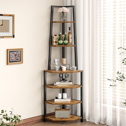 VECELO 6 Tier Corner Shelf 69 Inch Industrial Bookshelf by VECELO
