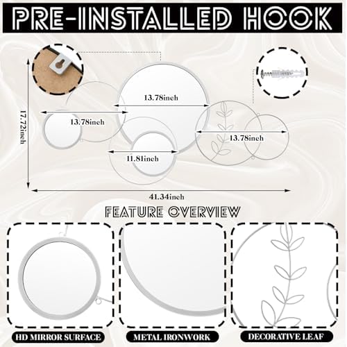 Hicarer 4 Pcs Wall Mirror Decoration Round Decorative Mirrors 41.34'' x 17.72'' - Image 3