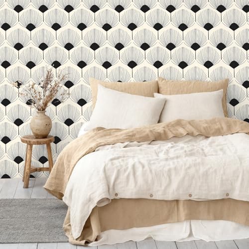 VEELIKE Modern Beige and Black Geometric Wallpaper Peel and Stick Boho Art Deco - Image 2