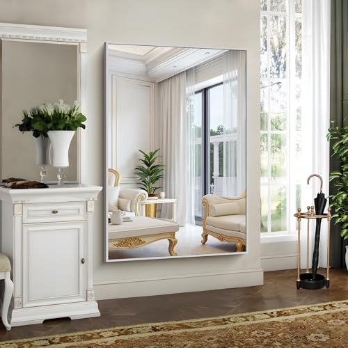 YIROMAN Bathroom Mirror 60"x40", Large Brushed Silver Bathroom Mirror - Image 4