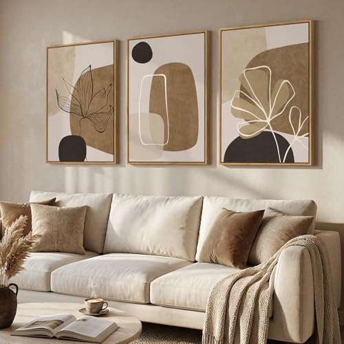 Framed Neutral Brown Boho Abstract Wall Art - Image 2