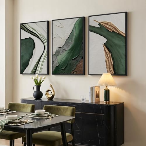 Large Framed Green White Abstract Wall Art - Image 2