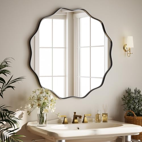 Black Scalloped Circle Mirror by Unknown