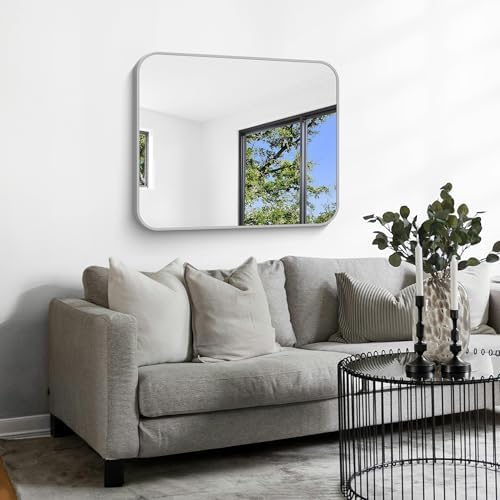 Silver Bathroom Mirror, 30 x 36 Inch Metal Framed Silver Rectangle Mirror - Image 3