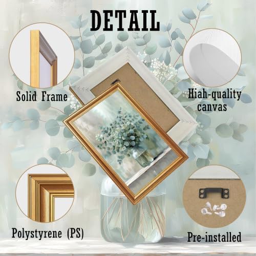 EJPFOGV White Flowers Eucalyptus Still Life Framed Canvas Wall Art 12x16 in - Image 6