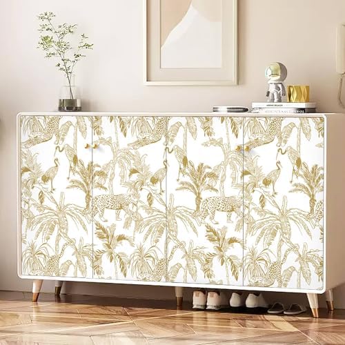 Heroad Boho Leopard Peel and Stick Wallpaper White and Gold Contact Paper - Image 2