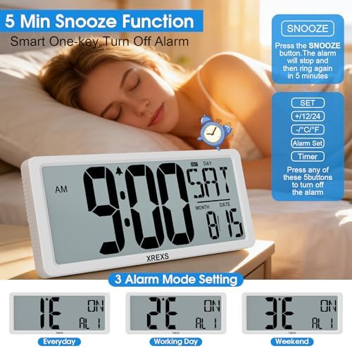 XREXS 14.17" Large Digital Wall Clock, Battery Operated Clock - Image 3