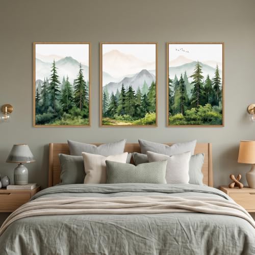 Green Forest Mountain Range Framed Canvas Wall Art -16''x24''x3 - Image 4