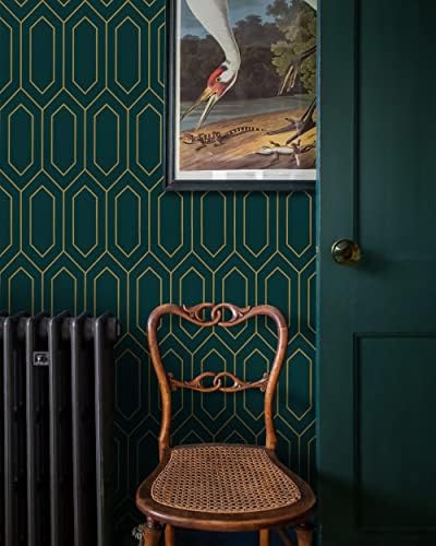 Safiyya 590"x17.3" Gold and Dark Teal Peel and Stick Wallpaper Geometric - Image 3