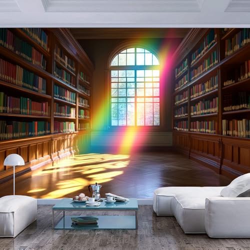 Warm Toned Wall Mural Wallpaper Library Books Rainbow Light Classic Style by Unknown